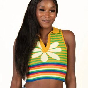 Debut Small Rainbow Daisy Knit Tank Retro 70s 90s Style